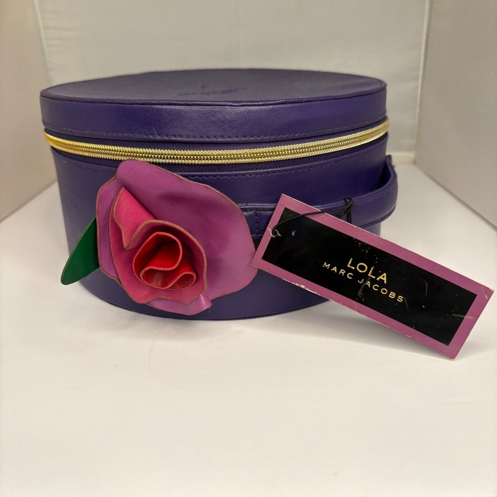 Marc Jacobs Lola Purple Vanity Hat Box Case Bag 3D Flower NWT 8.5" Rare